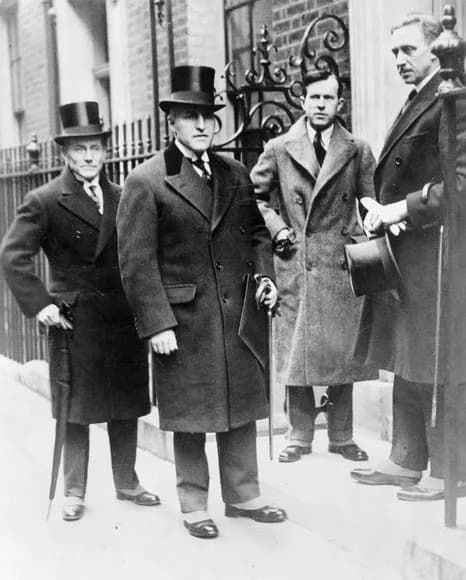 Lester B. Pearson - Canadian Delegation, Disarmament Conference, London, England. Taken between January and April 1930. Left to Right: Walter Hose, R.C.N., James Ralston, Lester B. Pearson, Maj. H.W. 