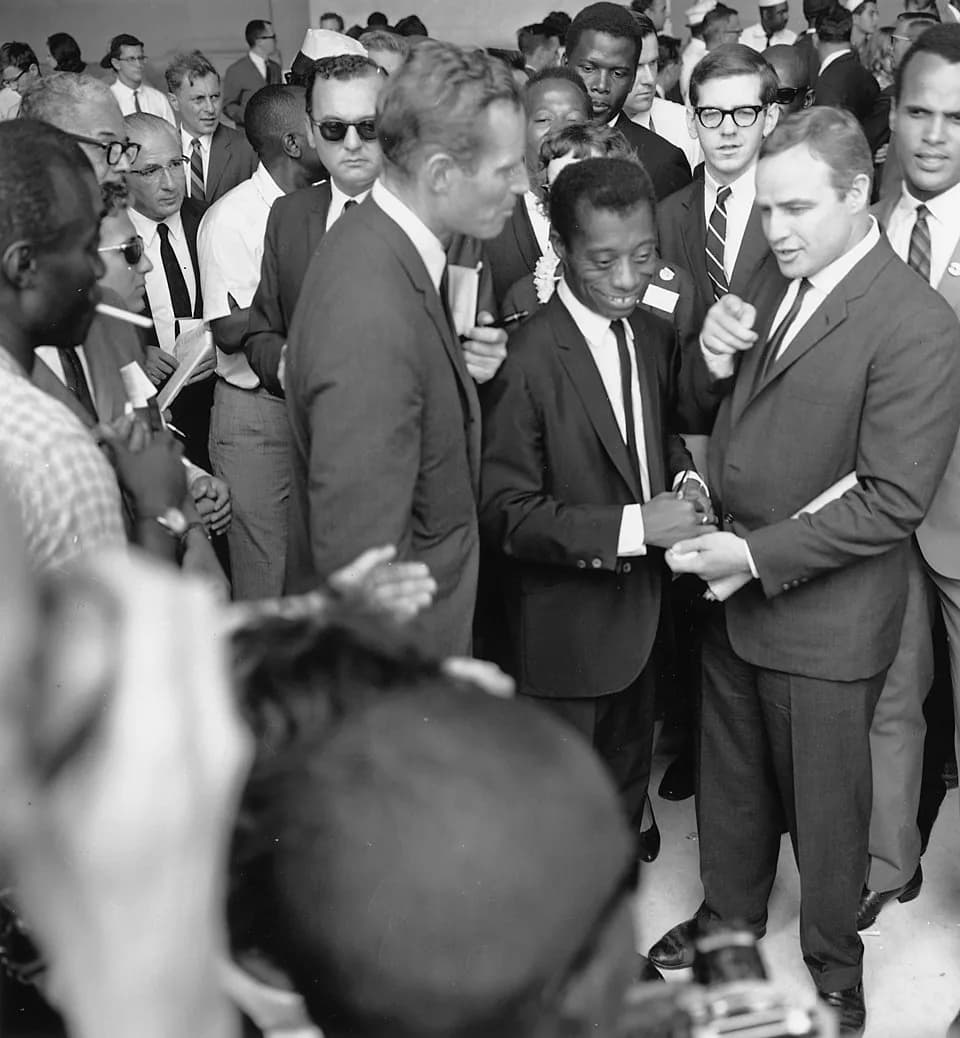 James Baldwin - Civil Rights March on Washington, D.C. [Author James Baldwin with actors Marlon Brando and Charlton Heston.], 08/28/1963