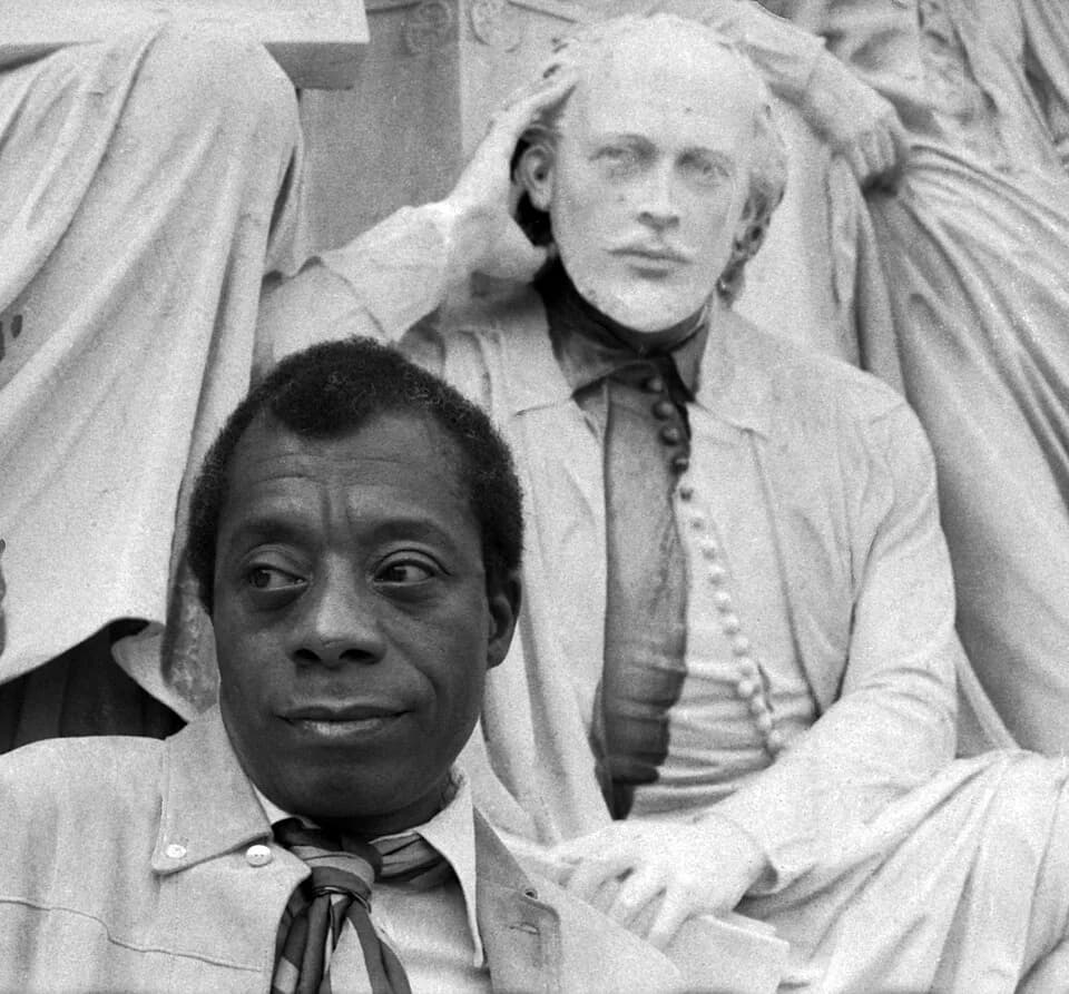 James Baldwin - portrait of James Baldwin with the statue of Shakespeare Albert Memorial