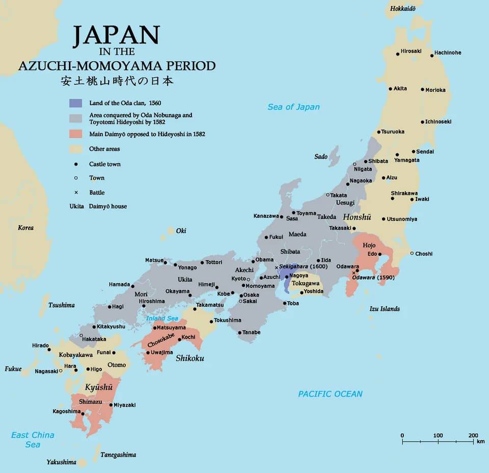 Toyotomi Hideyoshi - Map of Japan in the Azuchi-Momoyama period.