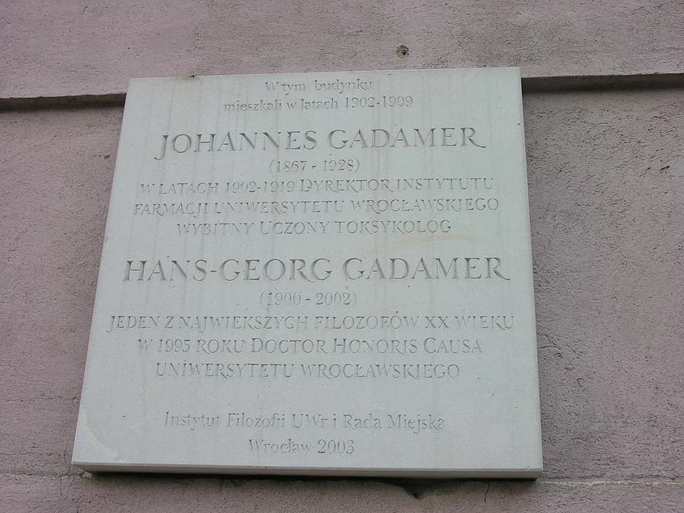 Hans-Georg Gadamer - Tablica ku czci Gadamerów na ul. Szewskiej 28 we Wrocławiu