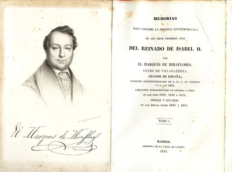 Isabella II of Spain - Portada. Marqués de Miraflores. "Memorias para escribir la historia contemporánea de los siete primeros años del reinado de Isabel II". Madrid 1843
