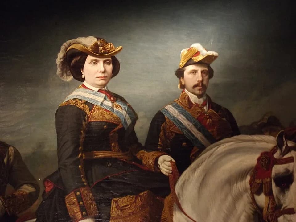 Isabella II of Spain - Detalle de Isabel II dirigiendo una revista militar, de Charles Porion. Óleo sobre lienzo.