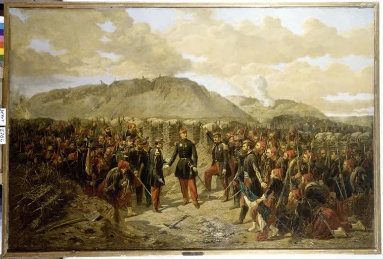 Patrice de MacMahon - Le général Mac-Mahon donne ses dernières instructions aux compagnies d'assaut du Ier zouaves du colonel Collineau avant la prise de la redoute de Malakoff (par Alphonse Antoine A