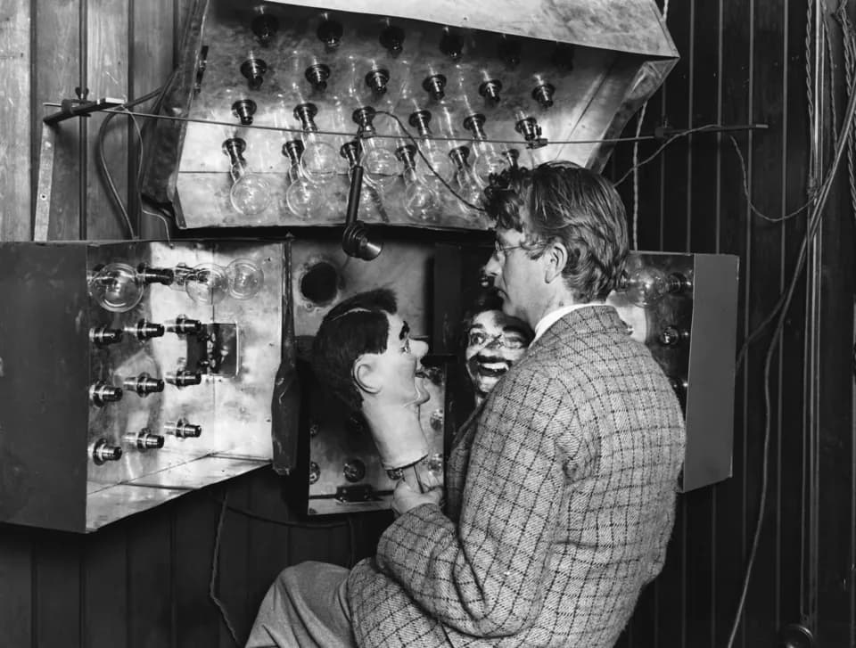 John Logie Baird - British inventor John Logie Baird and his first publicly demonstrated television system, with which he transmitted moving pictures March 25, 1925 at the London department store Self