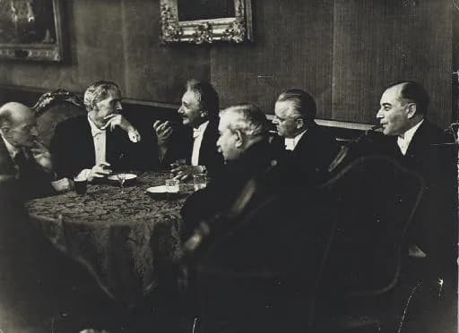 Ramsay MacDonald - Berlin group including Max Planck, Ramsay MacDonald, Albert Einstein, and Robert Millikan, July 1931.
Gelatin silver print.

Credit: 'Fortune' magazine and date stamps, variously an