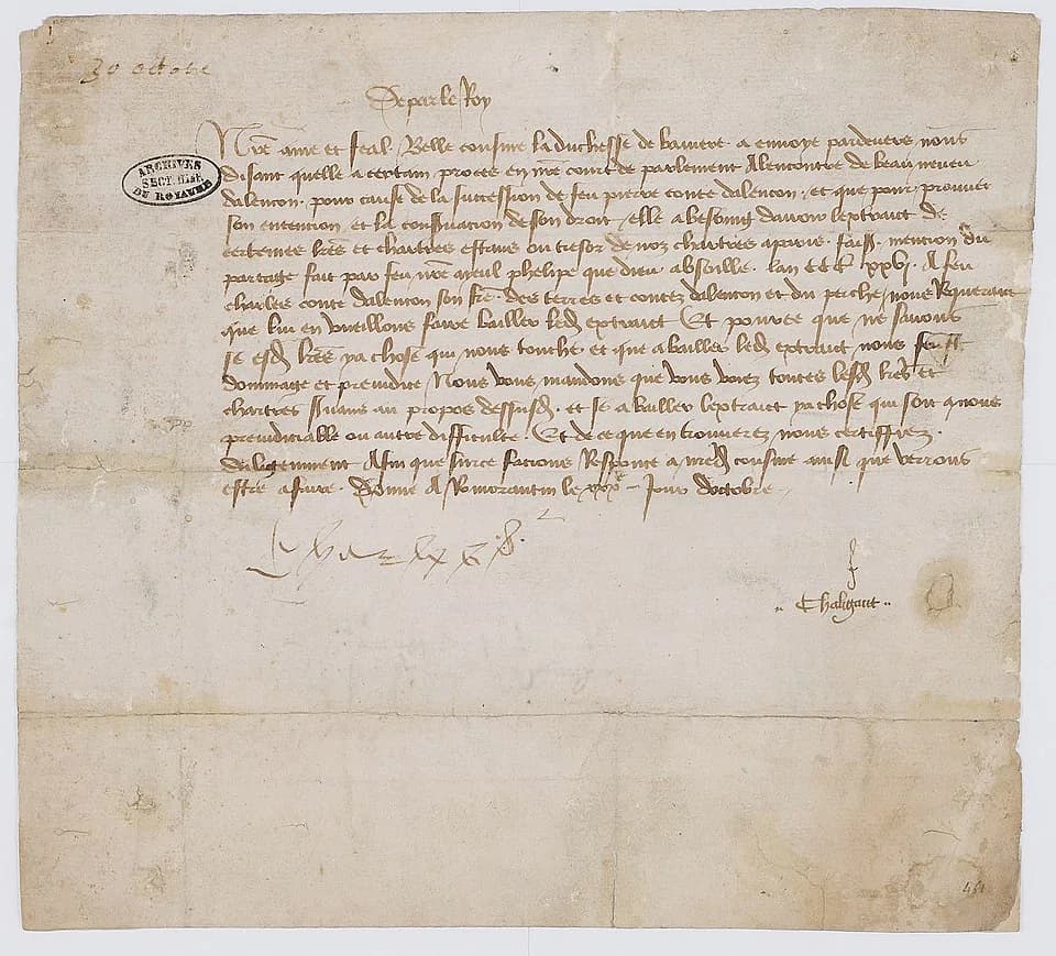 Charles VII of France - Lettre de Charles VII ordonnant au garde du Trésor des chartes de rechercher les pièces relatives à la succession de Pierre II comte d'Alençon