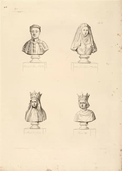Charles VII of France - Planche extraite des "Galeries historiques de Versailles": Charles d'Artois, comte d'Eu - Hélène de Melun, comtesse d'Eu (MV308)- Marie d'Anjou, reine de France (MV303)- Charle