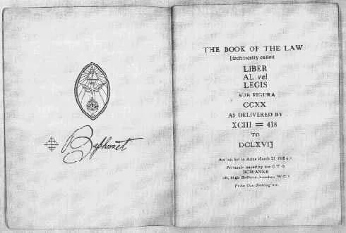 Aleister Crowley - Frontpage from a published versions of Liber AL vel Legis