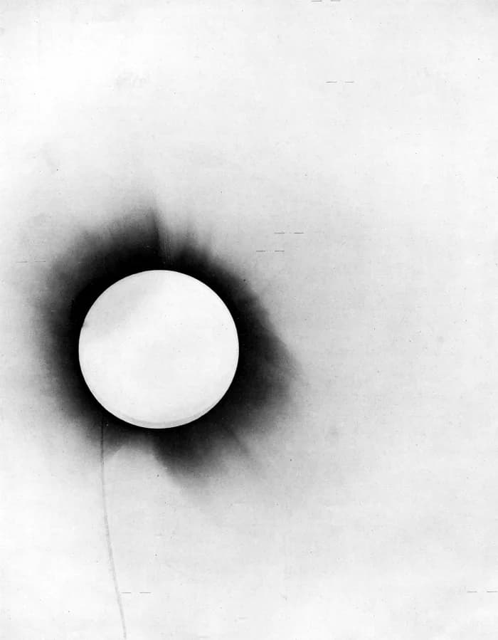 Arthur Eddington - Negative of the 1919 solar eclipse taken from the report of Sir Arthur Eddington on the expedition to verify Einstein's prediction of the bending of light around the sun. For positi