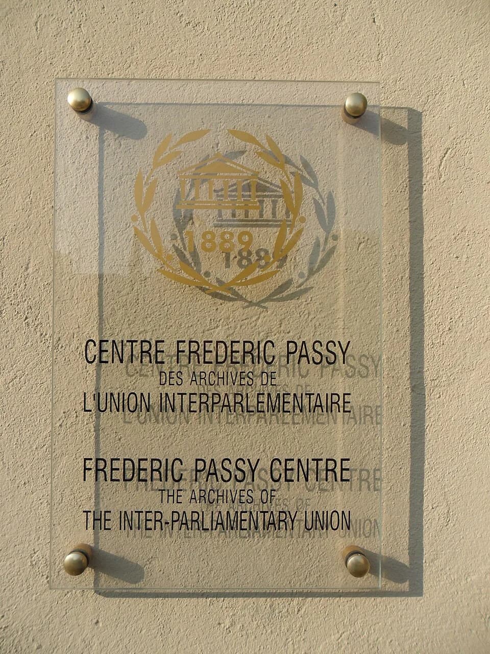 Frédéric Passy - Plaque du Centre Frédéric Passy des archives de l'Union interparlementaire