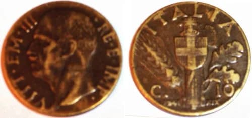 Victor Emmanuel III of Italy - An Italian 10 centesimi coin from 1941.