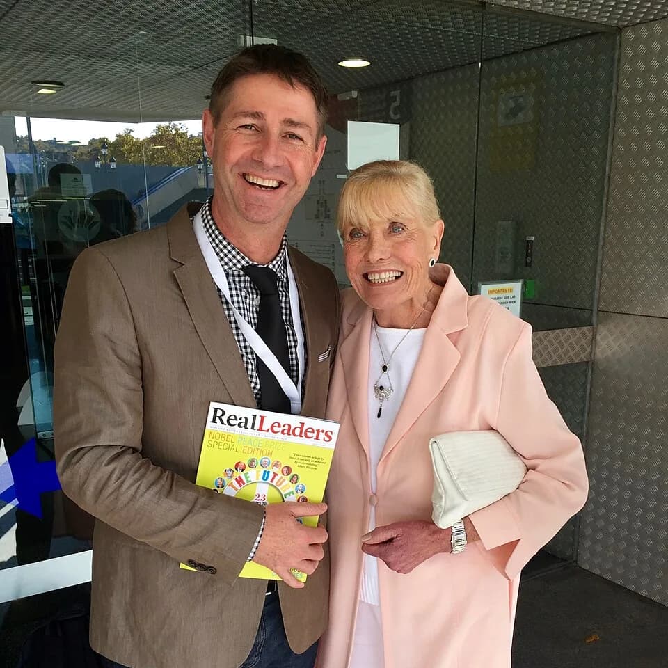 Betty Williams - Nobel Peace Laureate Betty Williams with Grant Schreiber at the World Summit of Nobel Peace Laureates in Barcelona, 2015