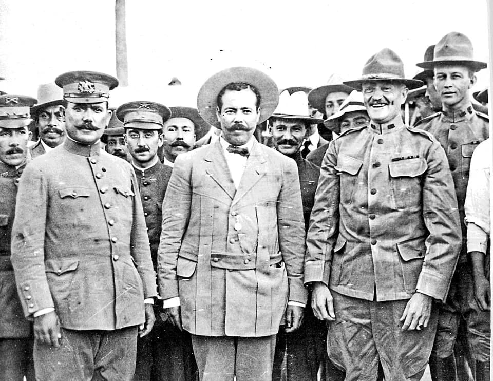 Pancho Villa - Generals Obregon, Villa and Pershing meet in El Paso, Texas. Immediately behind Pershing on his left is his aide Lt. George S. Patton.