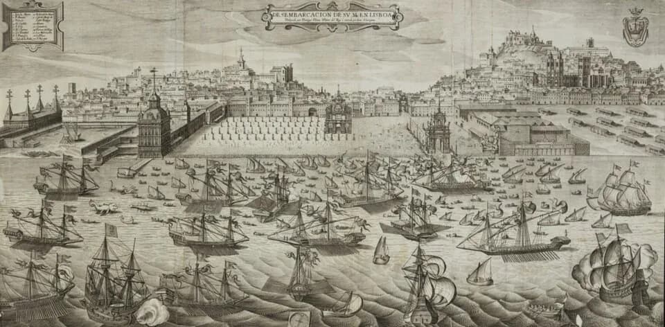 Philip III of Spain - Desembarco de Felipe III en Lisboa, grabado de la obra de Juan Bautista Lavanha, Viage de la Catholica Real Magestad del Rei D. Filipe III N. S. al reino de Portugal.