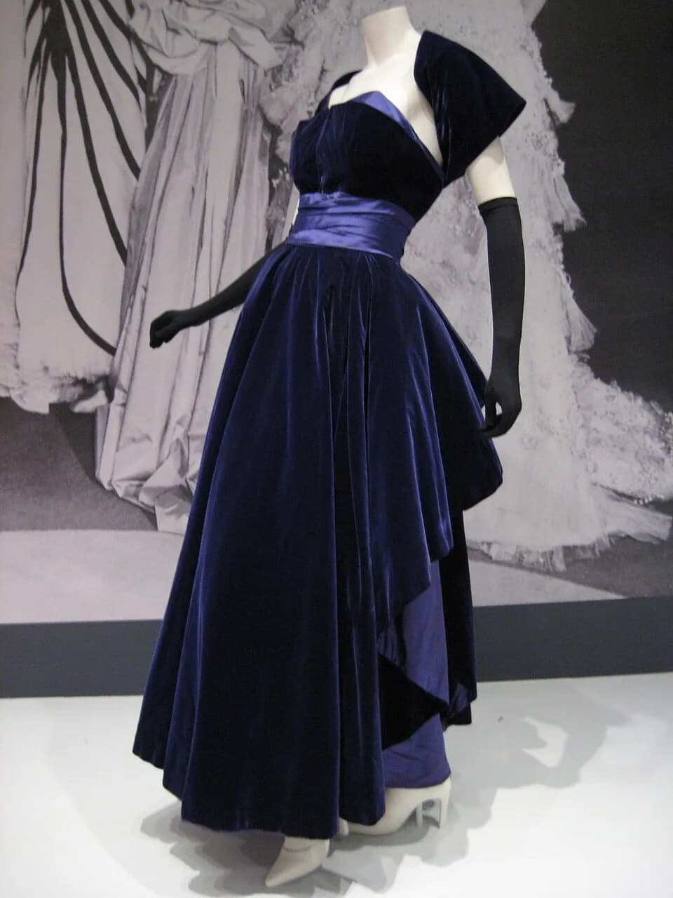 Christian Dior - Christian Dior ballgown with matching shrug, silk velvet and silk satin, at the Indianapolis Museum of Art.  The Museum website dates this dress to 1948, but also says it was from las
