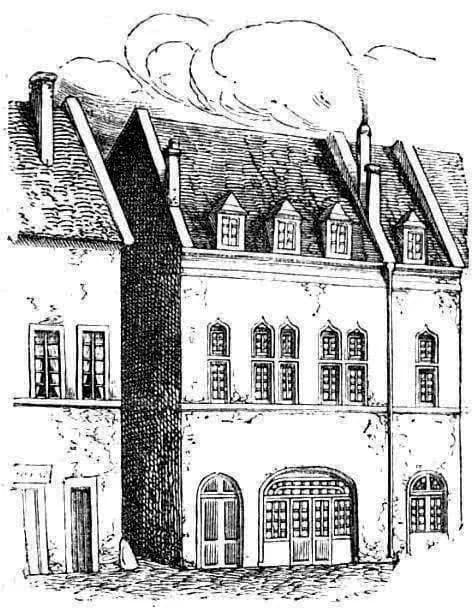 Charles Fourier - Maison natale de Charles Fourier à Besançon, dans la Grand'rue, à l'angle sud de l'ancienne ruelle Baron (remplacée en 1841 par la rue Moncey).