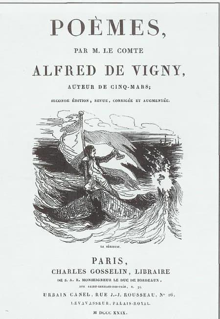 Alfred de Vigny - Page de titre de l'édition 1829 des Poèmes d'Alfred de Vigny, lithographie.