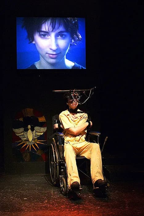 Anthony Burgess - A production photo from Brad Mays' multi-media stage production of "A Clockwork Orange," by Anthony Burgess, performed in Los Angeles in 2003. The photograph was commissioned by phot