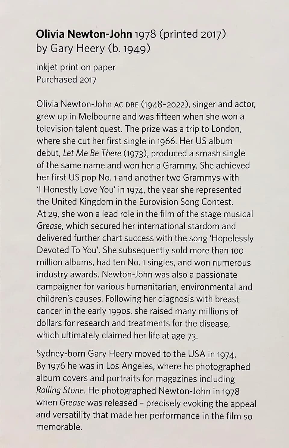 Olivia Newton-John - Portrait of Olivia Newton-John 1978 at the National Portrait Gallery, Canberra, 2022