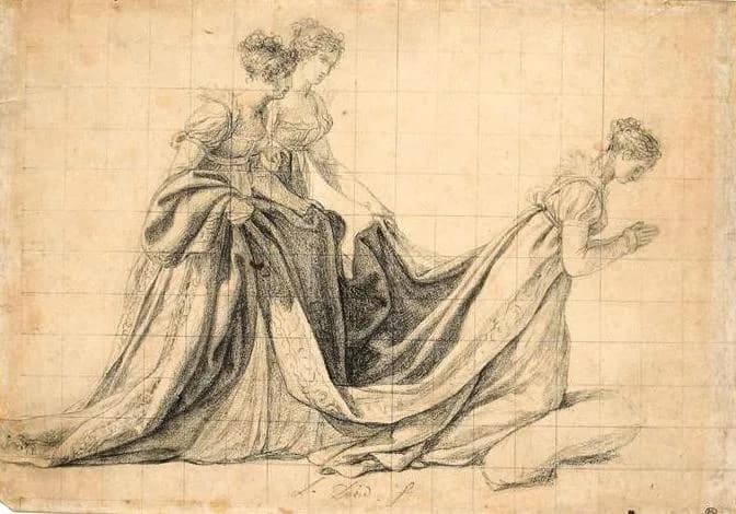 Joséphine de Beauharnais - David - Joséphine agenouillée avec madame de La rochefoucauld et madame de la Valette.jpg