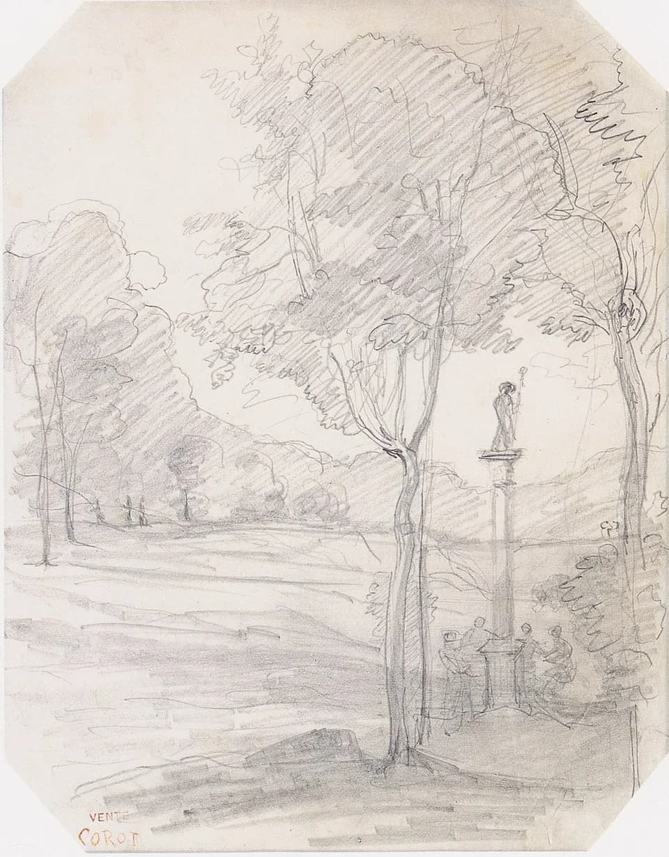 Jean-Baptiste Camille Corot - Corot - Landschaft mit Heiligenfigur auf einer Säule.jpeg