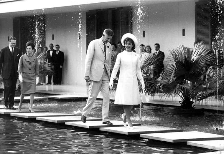 John Kenneth Galbraith - PC 2047 American Ambassador to India John Kenneth Galbraith and First Lady Jacqueline Kennedy at the U. S. Chancery, New Delhi. USIS Photograph in the John F. Kennedy Presiden