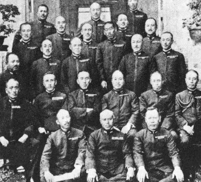 Isoroku Yamamoto - Future Imperial Japanese Navy Admiral Isoroku Yamamoto (second from right in second row from front) photographed as a captain with former Eta Jima Naval Academy classmates sometime 
