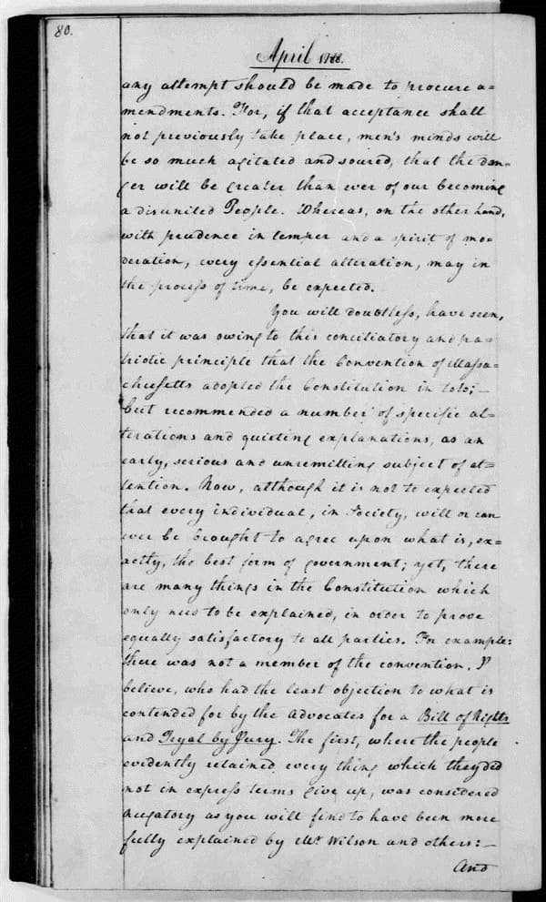 Gilbert du Motier, Marquis de Lafayette - Letter from George Washington to Marie Joseph Paul Yves Roch Gilbert du Motier, Marquis de Lafayette, April 28, 1788, discussing the prospects for ratificatio