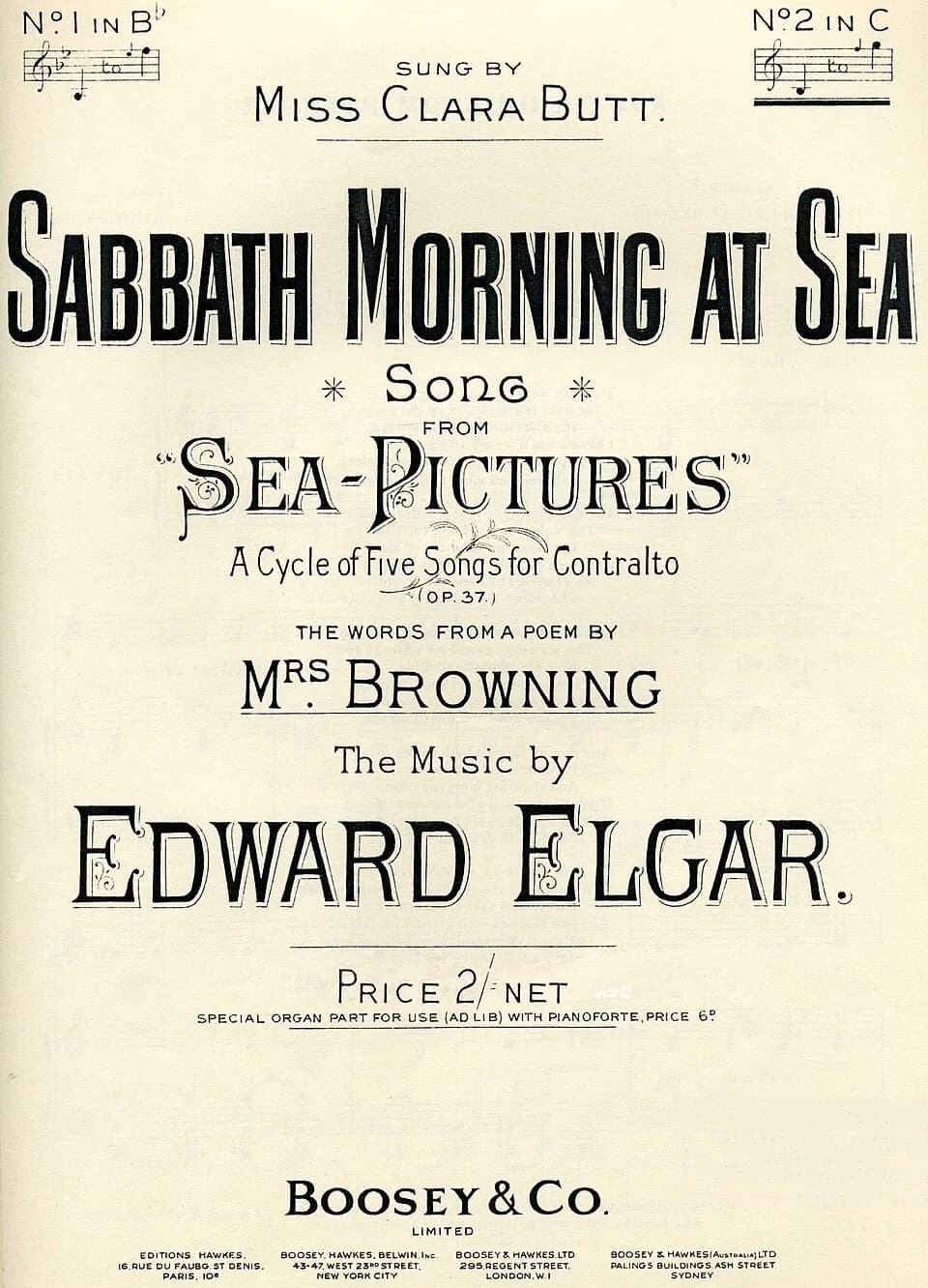 Edward Elgar - Sheet music cover for "Sabbath Morning at Sea" by Edward Elgar