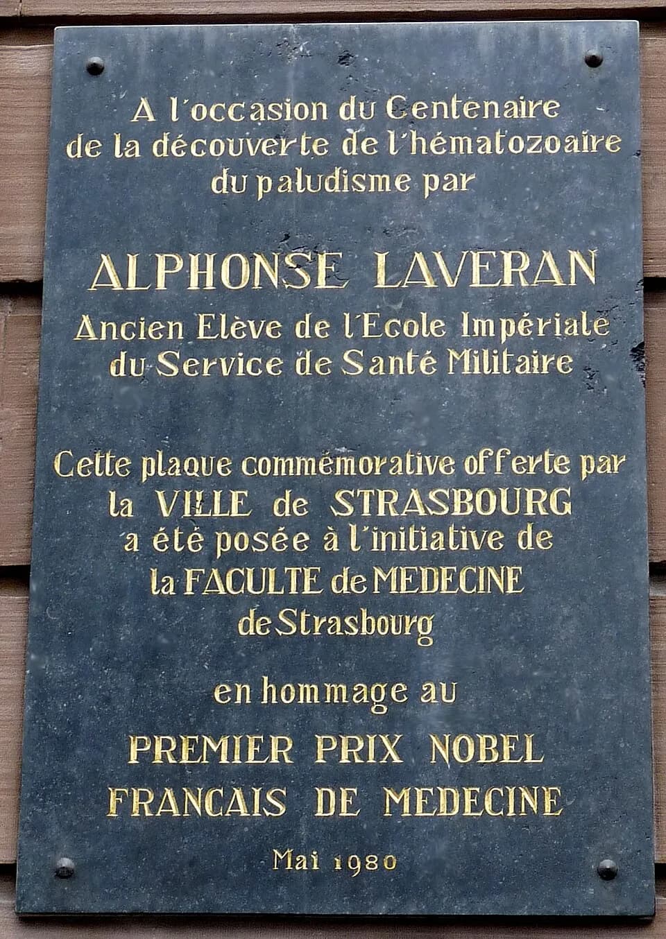 Charles Louis Alphonse Laveran - Plaque commémorative pour Alphonse Laveran à Strasbourg, place du Château