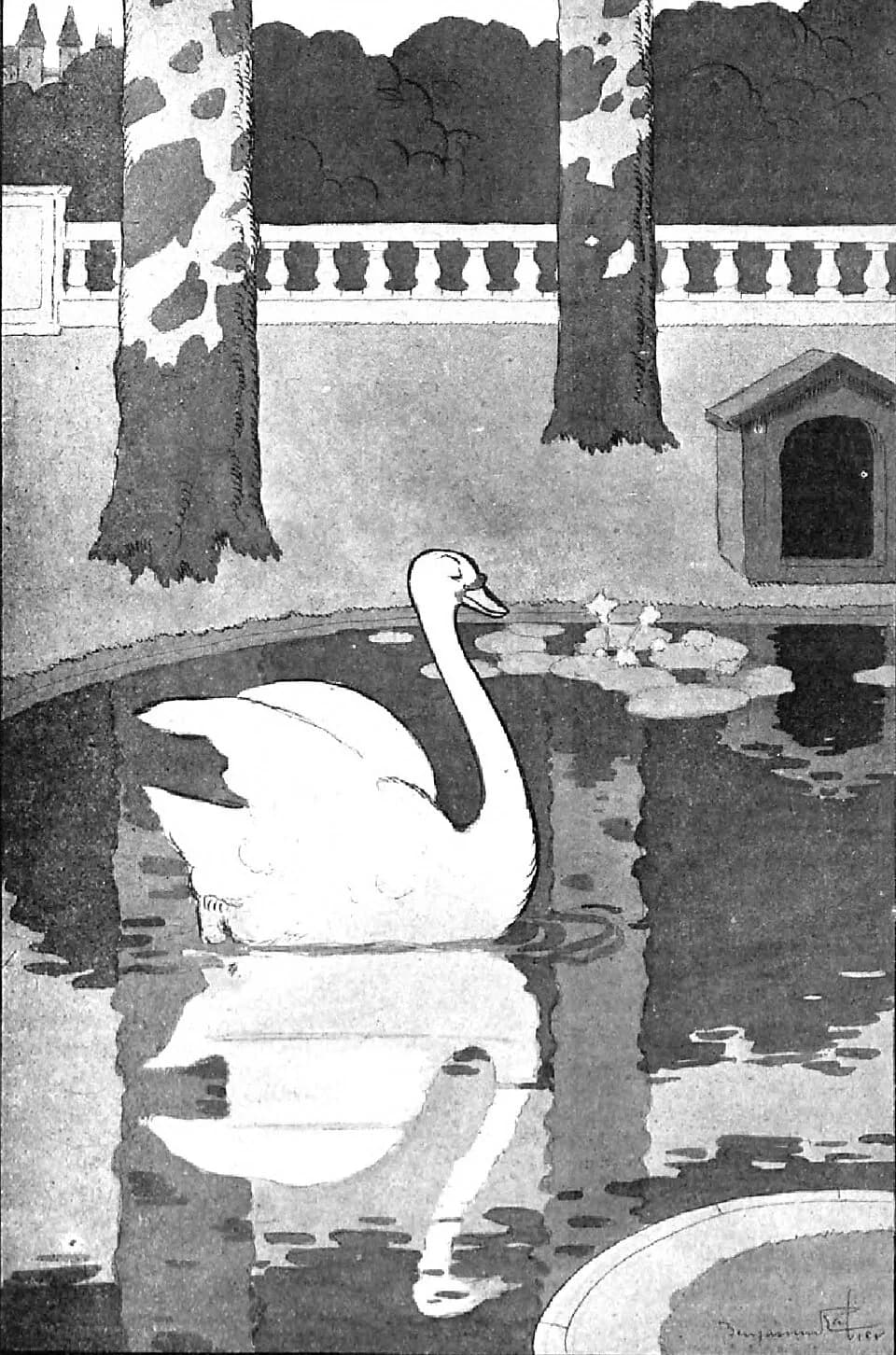 Jules Renard - Le cygne, Histoires naturelles de Jules Renard illustrées par Benjamin Rabier, page 25.