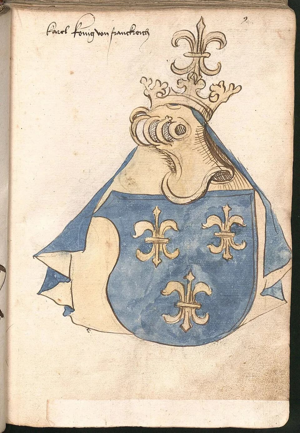 Charles VIII of France - „Wernigeroder (Schaffhausensches) Wappenbuch“; Süddeutschland 4. Viertel 15. Jh.Bayerische Staatsbibliothek München, Cod.icon. 308 n
Karl, König von Frankreich