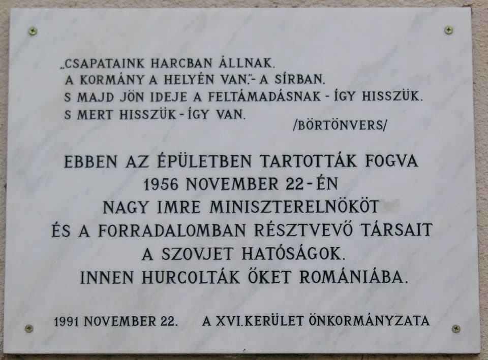 Imre Nagy - Commemorative plaque of Imre Nagy, Budapest District XVI, Diósy Lajos Street No 22-24