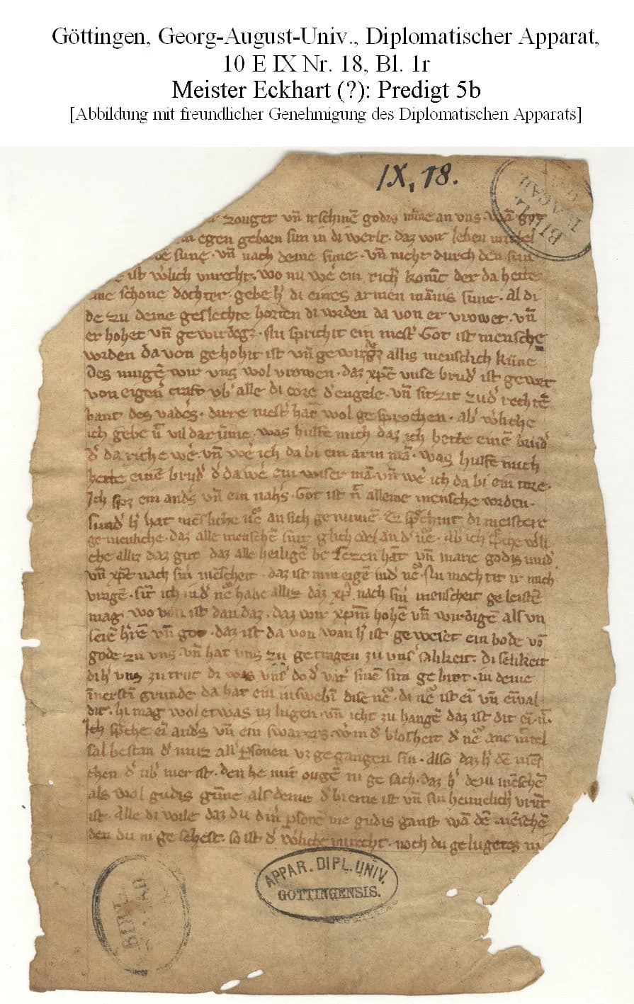 Meister Eckhart - Oldest fragment of sermon 5b of Meister Eckhart being actually one of the oldest Eckhart hand-down (see press release https://idw-online.de/pages/de/news358868)