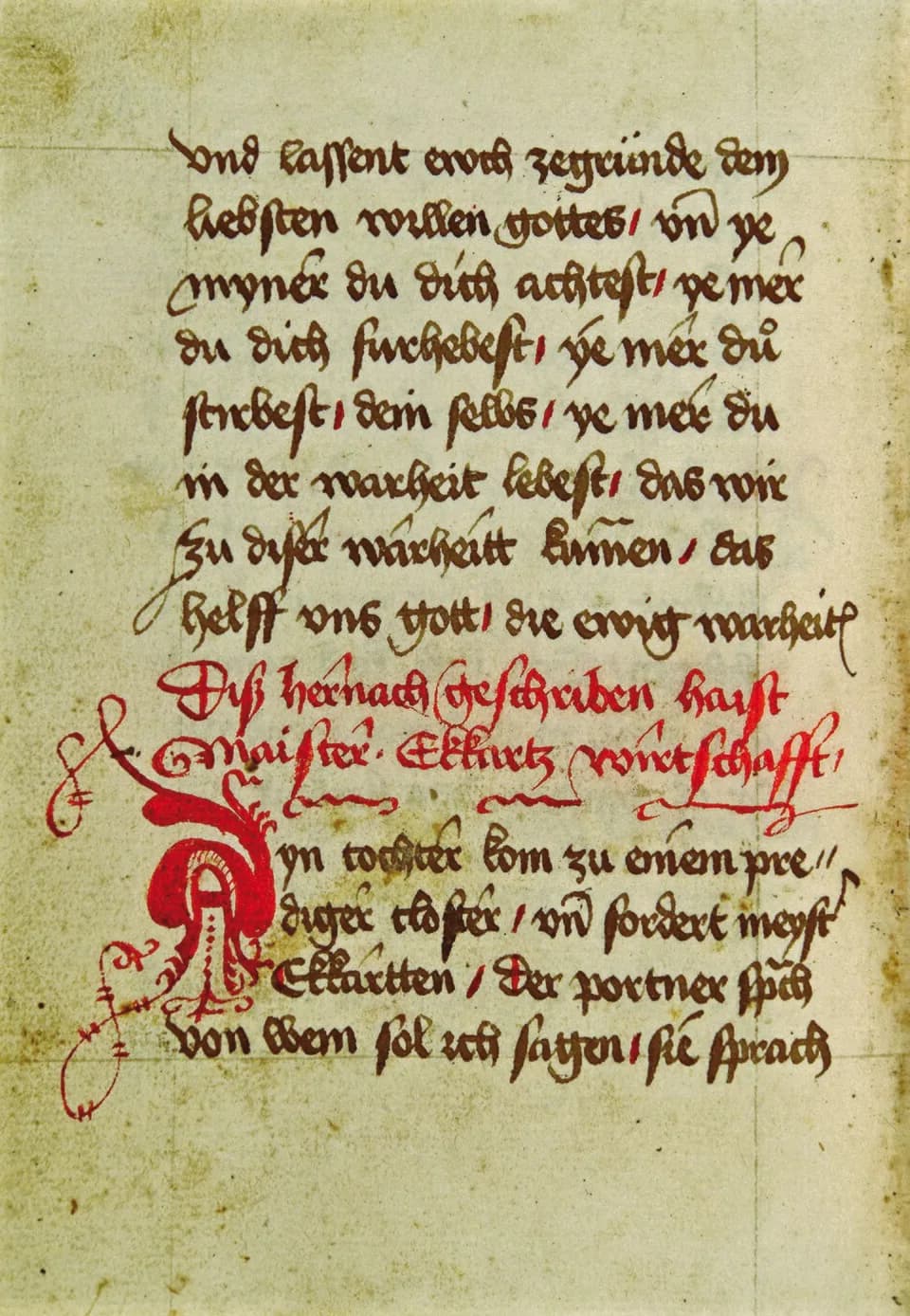 Meister Eckhart - Die Erzählung von "Meister Eckharts Tochter" erscheint in der Handschrift Augsburg, Universitätsbibliothek Cod.III.2.8.9, 104v als "Meister Eckharts Wirtschaft".