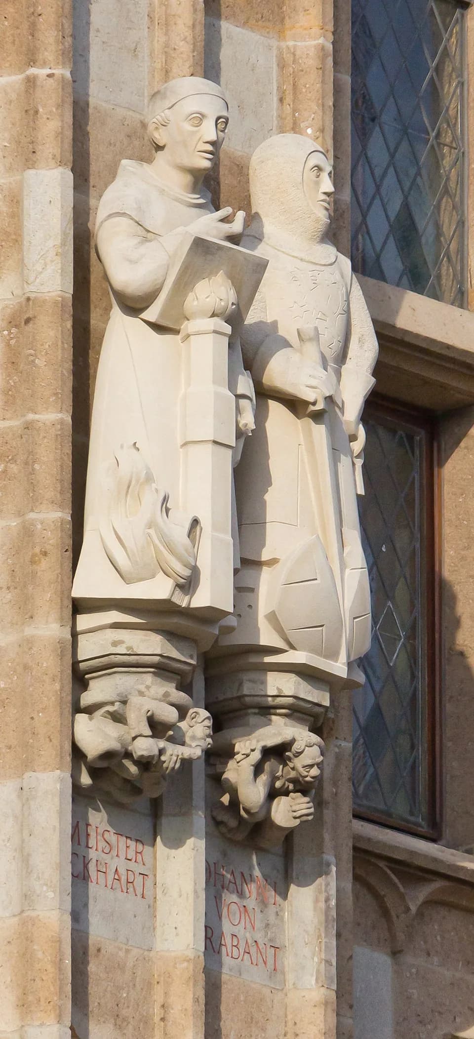 Meister Eckhart - Sculpture of Meister Eckhart (left) and John I, Duke of Brabant (right) at Town Hall Tower, Cologne by Elisabeth Perger (b. 1960)
