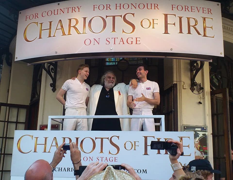 Vangelis Vangelis - Vangelis and cast members London 26th of July 2012 watch the olympic torch pass the Gielgud Theater.
