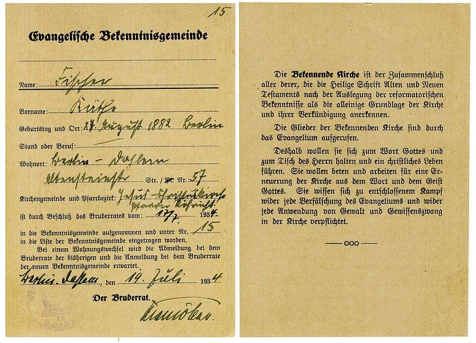 Martin Niemöller - Mitgliedsausweis der Bekennenden Kirche, Berlin-Dahlem 1934