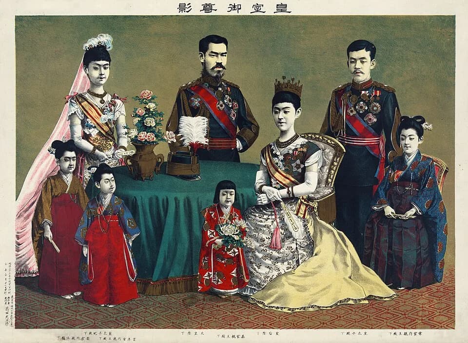 Emperor Taishō - The Meiji Emperor, standing, with the imperial family of Japan.