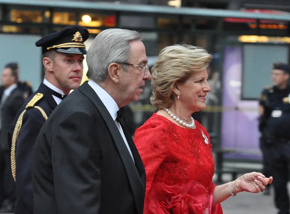 Constantine II of Greece - Wedding of Victoria, Crown Princess of Sweden, and Daniel Westling; Arrival of members for the Gouvernment and Swedish and foreign guests of hounour to the Riksdag's Gala Pe