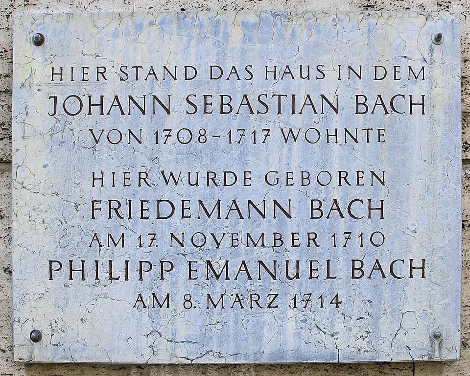 Carl Philipp Emanuel Bach - Memorial plaque, Johann Sebastian Bach, Wilhelm Friedemann Bach, Carl Philipp Emanuel Bach, Markt 18, Weimar, Germany