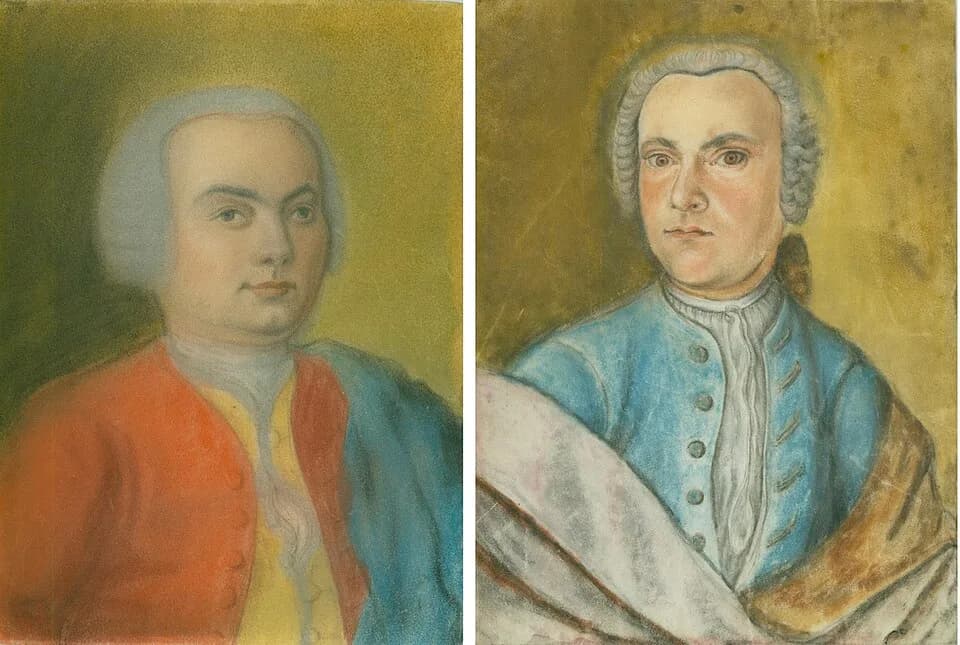 Carl Philipp Emanuel Bach - Links: Nicolaus Ephraim Bach: "Carl Philipp Emanuel Bach", ca. 1733
Rechts: Gottlieb Friedrich Bach: "Wilhelm Friedemann Bach", ca. 1725