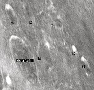 Johann Bernoulli - Bernoulli lunar crater as seen from
Earth with satellite craters labeled
