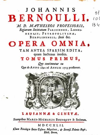 Johann Bernoulli - Frontispiece of Jean Bernoulli's Opera Omnia