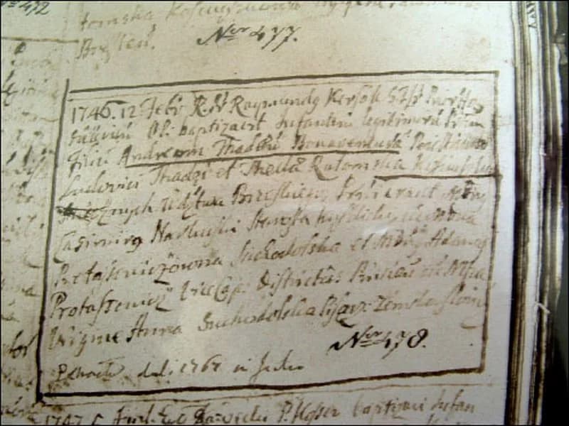 Tadeusz Kościuszko - Thaddeus Kosciusko’s birth/christening certificate