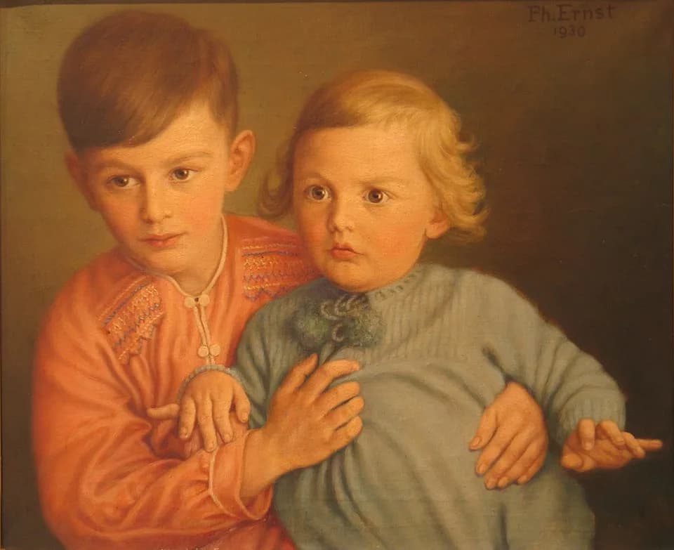 Max Ernst - Philipp Ernst, Karl und Walter Ernst, Öl auf Leinwand, 42 x 50 cm signiert Ph. Ernst 1930