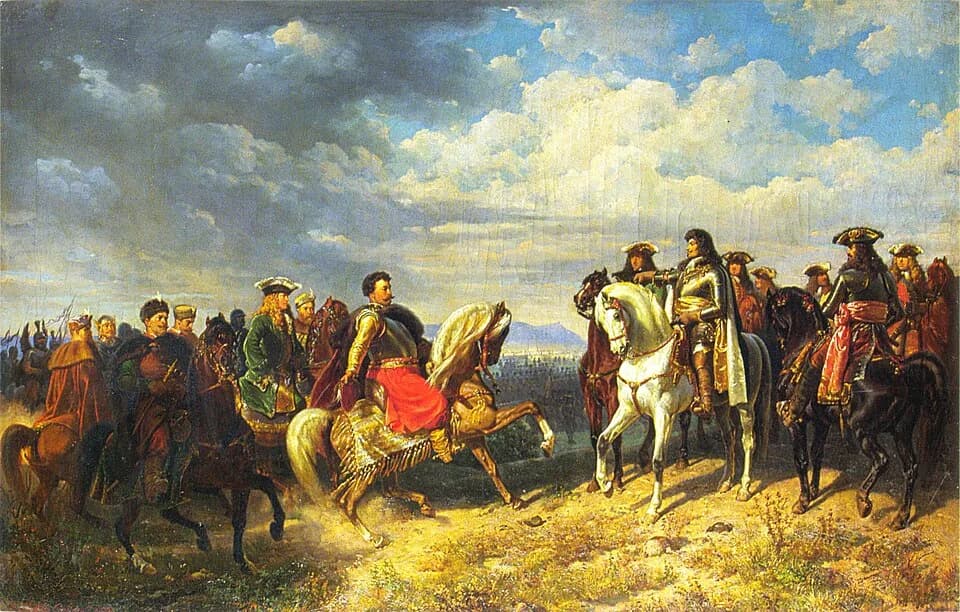 Leopold I, Holy Roman Emperor - King Jan III Sobieski meets emperor Leopold I near Schwechat