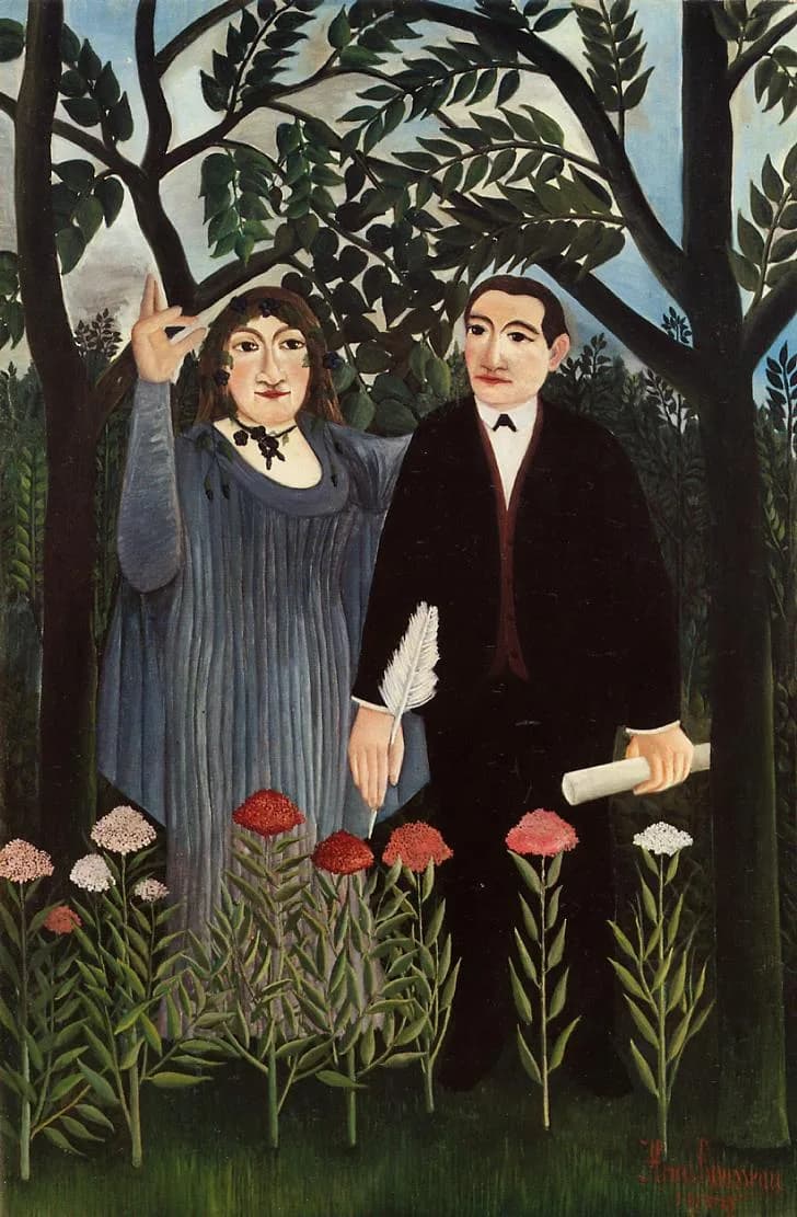 Henri Rousseau - This works portrays French poet Guillaume Apollinaire (1880-1918) and his muse, French painter Marie Laurencin.