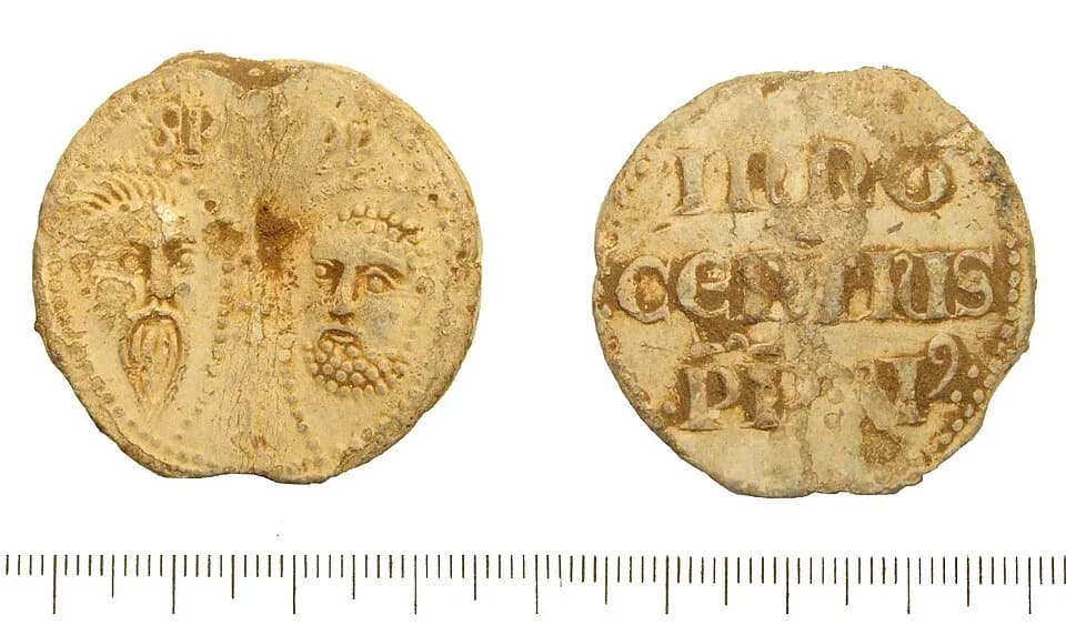 Innocent V - A lead papal bulla of Pope Innocentius V (1276). Papal bullae were used as seals on official papal documents to authenticate their provenance and authority and were often reused as religi
